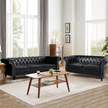 Faux Leather Sofa and Loveseat set, Mid Century Modern Upholstered Couch with Cushions, 2-Piece Home Sofa Living Room Furniture Sets, Comfy Tufted Chesterfield Couches for Bedroom, Office (Black)