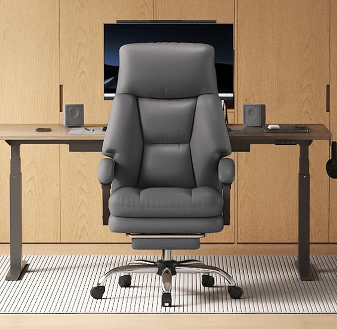 Home Office Desk Chair, 90°-160° Reclining, High Back Executive OfficeChair 400LBS with Footrest, Ergonomic Scratch-Resistant Faux Leather Computer Gaming Chair with Lumbar Support