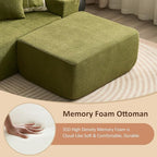 37.1" Ottoman for Couch, Teddy Fleece Memory Foam Ottoman Cloud Boneless Sectional Couch for Living Room Foot Stools No Assembly Require, Cloudy Velvet,Green