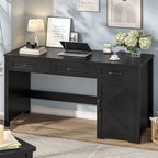 Farmhouse 59" Executive Desk,Computer Desk with 3 Drawers and Storage Cabinet,Workspace for Home Office and Study. Pure Black