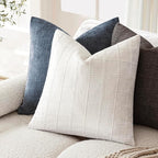 Foindtower Set of 2 Decorative Linen Check Throw Pillow Covers Neutral Farmhouse Vintage Cushion Covers Modern Boho Home Decor for Sofa Chair Couch Bedroom Living Room,26×26 Inch,Cream White