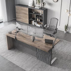 63 Inch Modern Executive Office Desk, Computer Writing Desk for Home Office, Business Furniture Workstation Stainless Steels Sturdy Frame 1.97IN Thick Desktop(Right, 63×31.5×30 in)