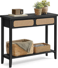 VASAGLE Console Table, Sofa Table, Narrow Entryway Table with 2 Drawers, Open Storage Shelf, Rounded Corners, for Living Room, Boho Style, Ash Black ULNT016B21