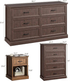 CARPETNAL Farmhouse Dresser and Nightstand Sets for Bedroom, 4 Pcs Bedroom Set, 5 Drawer & 6 Drawer Dresser and Nightstand Set of 2, Wood Chest of Drawers for Living Room, Entryway, Brown