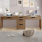 Two Person Desk with 5 Drawers, Double Desk with Storage for 2 People, 78 Inch Extra Long Computer Desk Workstation with File Drawer for Home Office, Brown