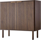 VEVOR Fluted Cabinet, Buffet Cabinet with 2-Tier Storage, Coffee Bar Cabinet with Adjustable Shelves, Sideboard Buffet for Hallway, Entryway, Living Room, or Kitchen, Walnut