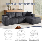 BV 102" Modern Modular Sectional Sofa,Cloud Couch Sectional with Chaise,Comfy Upholstered L-Shape Sofa for Living Room, Deep Seat Boneless Couch, No Assembly Required,Grey