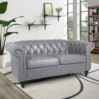 LEVNARY Leather Sofa, Chesterfield Tufted Upholstered 2 Seater Couch, Modern Loveseat Couch Classic Furniture for Living Room Bedroom (Gray)