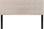 EMMA + OLIVER Quilted Tufted Upholstered Queen Size Headboard in Beige Fabric