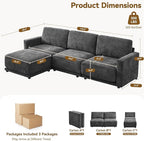 110.6" L-Shaped Modular Sectional Sofa Modern Chenille Comfy Couch with Thickened Seat Cushions, Easy Assembly, Upholstered 4 Seater Couch with Movable Ottoman for Living Room, Grey