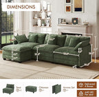 WorthFurni 111.4” Cloud Couch Modular Sectional Sofa with Ottoman, Comfy Modern 3-Seater Couches with Pillows & Upholstered Deep Seat Cushion for Apartment Living Room Bedroom (Green)