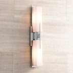 Possini Euro Design Midtown Modern Wall Lights Set of 2 Chrome Silver Metal Hardwired 4 1/2" Fixture White Glass Rectangular Shade for Bedroom Bathroom Vanity Living Room Home Hallway Dining House