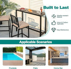 COSTWAY 3 Piece Outdoor Patio Bar Set, 48" Rectangular Pub Height High Top Bar Table with 2 Cushioned Bar Stools, Metal Bar Table and Chairs Set for Balcony, Backyard, Porch