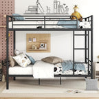 Merax Full Over Full Metal Bunk Bed with Ladder and high Guardrail, Able to Split, Storage Space, No Box Spring Needed, Noise Free, Black