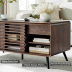 RedLemon 48" Lift Top Coffee Table with Slatted Sliding Door, Mid Century Modern Center Table with Hidden Storage Compartment,Lifting Tabletop & Adjustable Shelf for Living Room, Office, Dark Walnut
