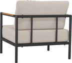 Flash Furniture Lea Indoor/Outdoor Patio Chair with Cushions - Modern Aluminum Framed Chair with Teak Accented Arms, Black with Beige Cushions