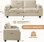 84" Loveseat for Living Room,Modern Chenille Upholstered 2-Seater Loveseat Couch for Apartment,Solid Wood Sofa with Adjustable Storage Armrest,Cup Holders,USB & Type-C Ports(Beige)