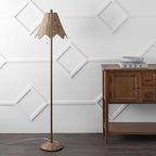 JONATHAN Y JYL5501A Tybee 60.5" Traditional Coastal Rattan Scalloped LED Floor Lamp Minimalist, Shabby Chic, Classic, Cottage, Bedroom, Living Room, Entryway, Office, Dining Room, Natural Brown
