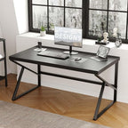 HSH Black Desk, Modern Industrial Home Office Computer Desk, Laptop PC Desk for Student Work Writing Study Gaming, Simple Metal and Wooden Computer Table in Bedroom Living Room Workstation, 55 Inch