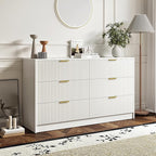 3-Piece Modern Bedroom Furniture Set, Wide 6-Drawer Dresser & 2-Drawer Nightstands Set of 2, Natural Wood Dresser and Nightstand Sets for Bedroom, Hallway, White