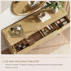CARPETNAL Fluted 6 Drawer Dresser for Bedroom, 55" Wide Wooden Chest of Drawers with Rounded Corners, Gold Handles, Modern Storage Organizer for Bedroom, Hallway(Oak)