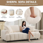 88 "Modern Boucle Sofa Couch, Oversized Comfy 3 Seater Sherpa Curved Sofas Deep Seat, Upholstered Loveseat Teddy Round Arm Couches for Living Room, Bedroom, Beige
