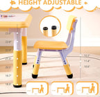 Kids Table & Chairs Set (2 Chairs), Height Adjustable Toddler Table and Chair Set for Kids Ages 3-8 with Graffiti Desktop, Learning & Art Activity Desk for Classroom, Home, Daycare (Natural)