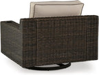 Signature Design by Ashley Coastline Bay Casual Outdoor Swivel Lounge with Cushion and 2 Cup Holders, Nuvella Weather Resistant Fabric, Beige & Dark Brown
