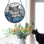 Stained Glass Window Hanging 4 Pcs Set Cute Cat 9.8" - Suncatcher Door Garden Sun Catcher Decor Birthday Mother's Day Christmas Comfort Gifts for Lost Pet Woman Nana Mom Men Friend