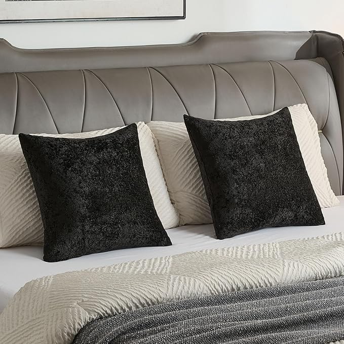 FUTEI Black Flannel Throw Pillow Covers 26x26 Inch Set of 2,Soft Dimensional Textured Euro Pillow Shams,Modern Home Decor for Couch Living Room