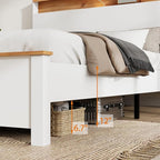 Queen Bed Frame, Wood Platform Bed Frame with Storage Headboard, Charging Station, Modern Bedframe Queen Size, 800lbs Capacity, Metal Slat Support, Noise-Free, No Box Spring Needed, White
