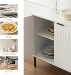 Kitchen Buffet Storage Cabinet Set of 2, Modern 3 Door Coffee Bar with Shelves, Wooden Fluted Entryway Cabinet for Dinning Room, Living Room (2, Embossed White)