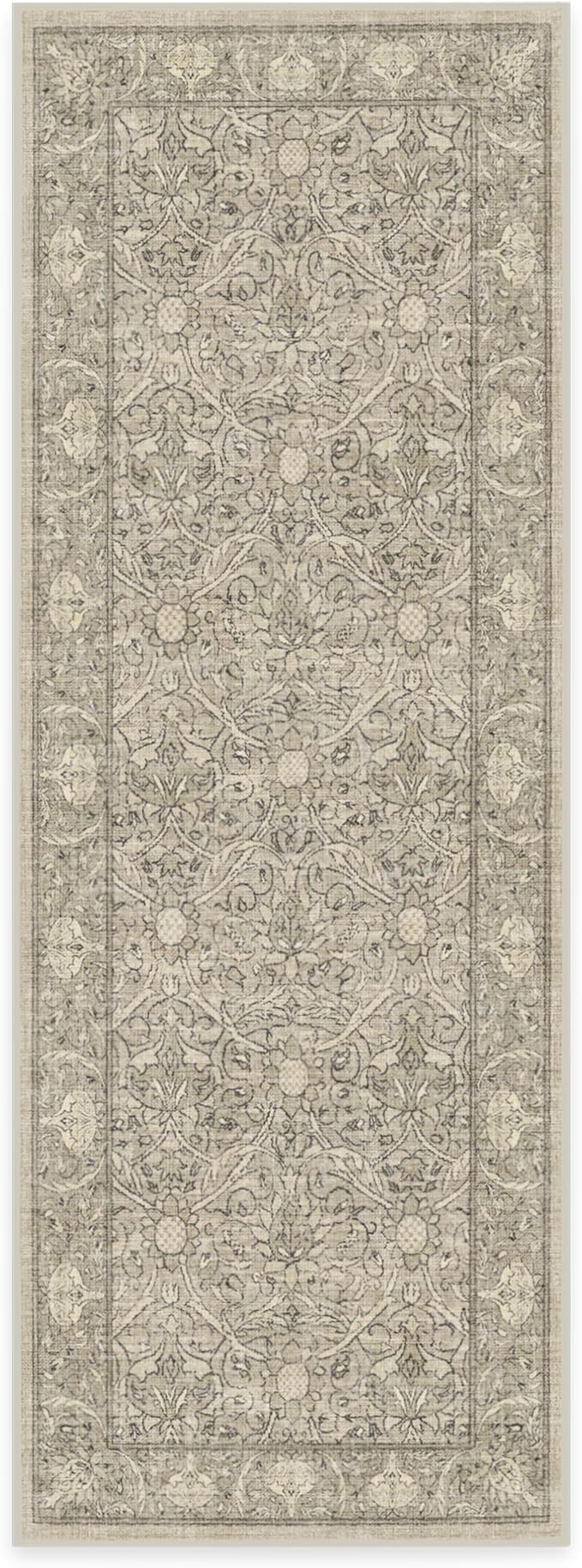 RUGGABLE x Morris & Co Machine Washable Runner Rug – Montreal Natural Stone 2.5x7, Stain-Resistant, Non-Slip – Washable Rug for Hallway, Entryway, Living Room & Kitchen–with Standard Pad