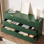 Green 6 Drawer Dresser for Bedroom, 55" Wide Modern Chest of Drawers with Gold Metal Handles, Fluted Wood TV Stand for Living Room, Hallway