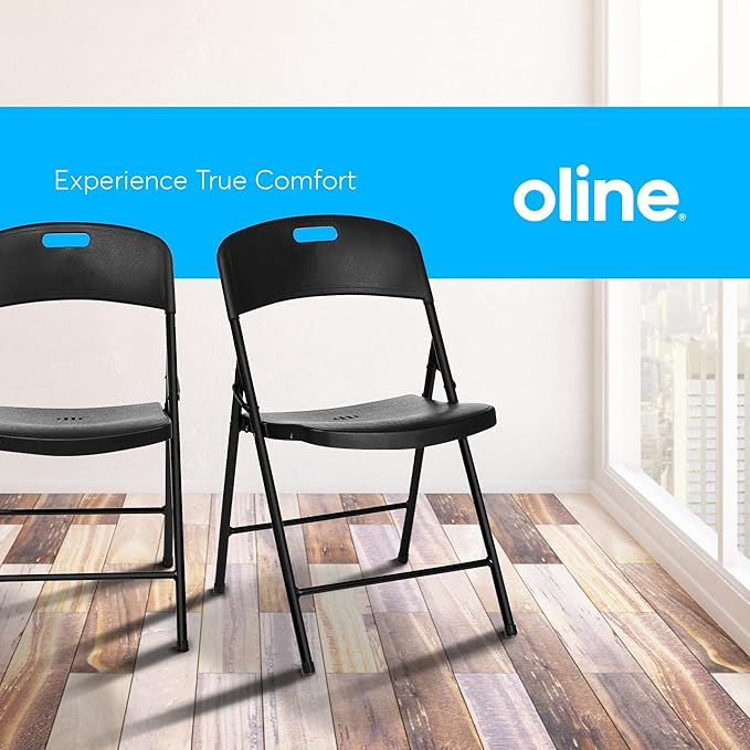 Oline Folding Chair, Indoor Outdoor Plastic Commercial Stackable Foldable Guest Chairs for Events Office Wedding Party Picnic Kitchen Dining, 350lb Capacity (Black, 1 Pack)