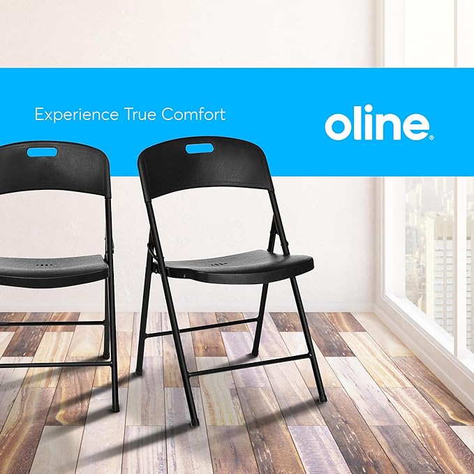Oline Folding Chair, Indoor Outdoor Plastic Commercial Stackable Foldable Guest Chairs for Events Office Wedding Party Picnic Kitchen Dining, 350lb Capacity (Black, 4 Pack)