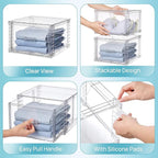 Vtopmart 6 Pack 18QT Clear Stackable Storage Drawers,Easily Assemble Closet Organizers,Plastic Storage Bins for Bathroom,Cabinet,Kitchen Pantry,Under Sink Organization(Medium)
