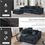 108" Sectional Couches for Living Room Boneless Couch Upholstered Cloud Couch Sectional Modular Sectional Sofa with L Shaped (Chenille-Blue, 3 Seat+1 Ottoman)