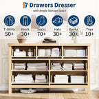 GarveeHome Fluted 7 Drawer Dresser for Bedroom, 47.4 in Wide Mid Century Modern Chest of Drawers, Wooden Fluted Dresser Chest with Clothes Storage Cabinet, Organizer for Bedroom, Living Room, Natural