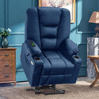 MCombo Large Power Lift Recliner Chair Sofa with Massage and Heat for Big and Tall Elderly People, 3 Positions, Cup Holders, and USB Ports, Faux Leather 7539 (Large, Navy Blue)