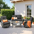 5 PCS Patio Outdoor Furniture Set with Swivel Rocking Chairs,All Weather Wicker Rattan Patio Seating Sofa and Chairs Set,Outdoor Conversaiton Sets for Deck Yard Prrch Garden Poolside,Black