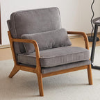 VINGLI Upgraded Premium Corduroy Accent Chair,Upholstered Arm Chair,Solid Wood Comfy Reading Chair with Lumbar Pillow, Mid Century Modern Chairs for Living Room,Bedroom,Guest Room,Light Grey