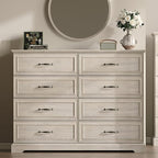 Farmhouse 8 Drawers Dresser for Bedroom, 54" Wide Modern Chest of Drawers with Deep Drawers & Bar Handles, Rustic Wood Dresser TV Stand, Wooden Closet Storage Organizer for Living Room, Hallway, Grey