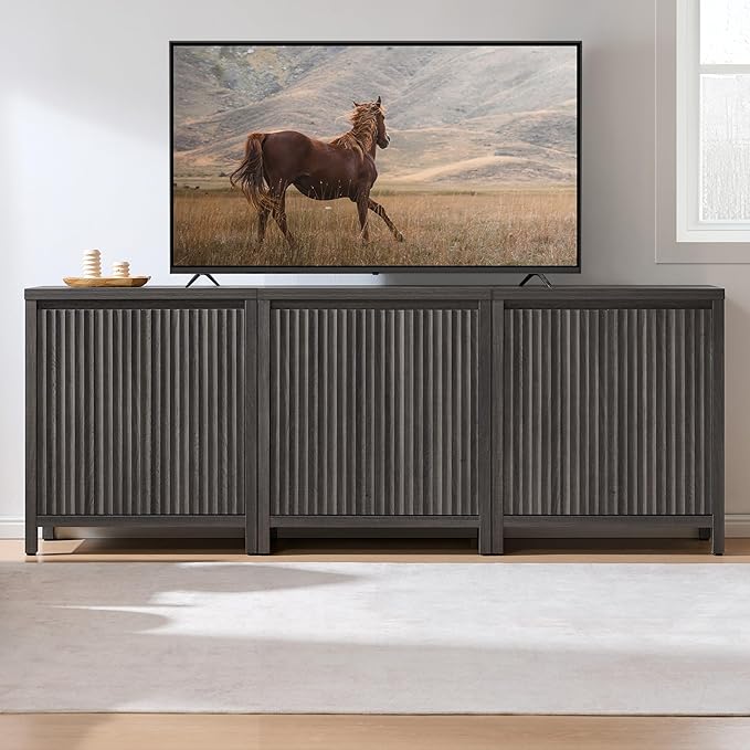 SICOTAS Sideboard Buffet Cabinet with Storage, Fluted Credenza Console Cabinet with Adjustable Shelves, Modern Coffee Bar Storage Cabinet for Kitchen, Living Room, Entryway, Black Oak