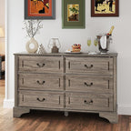 Farmhouse 6 Drawers Dresser for Bedroom, 47'' Wide Rustic chests of Drawers with Natural Texture, Wood Dresser Vintage Design, Storage Dressers Organizer, Grey