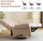 Oversized Swivel Rocker Recliner with Massage and Heat, 26" Extra Wide Manual Recliner for Adults & Big Man, Overstuffed Rocking Chair with High Back for Living Room, Beige Chenille