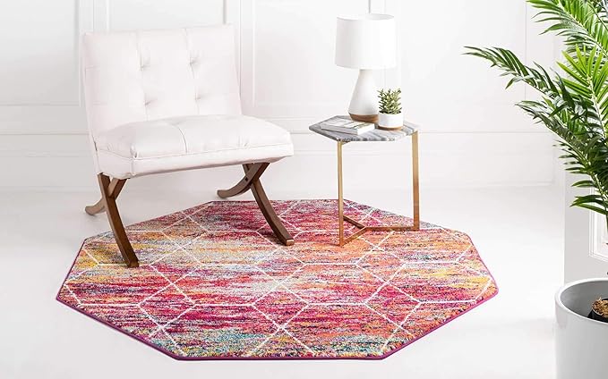 Unique Loom Trellis Frieze Collection Area Rug - Geometric (5' Octagon, Multi/ Ivory)