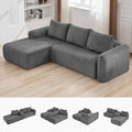 103'' Boneless Corduroy L Shaped Couch, 3 Seat Modular Sectional Deep Seat Sofa with Chaise Lounge, No Assembly Cloud Lounge Sleeper Sofa, Grey