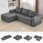 103'' Boneless Corduroy L Shaped Couch, 3 Seat Modular Sectional Deep Seat Sofa with Chaise Lounge, No Assembly Cloud Lounge Sleeper Sofa, Grey