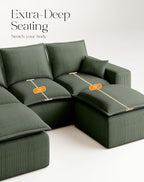 107" Comfy Cloud Couch with U-Shape Chaise & Deep Seat, Modular Sectional Sofa in a Box, Boneless Upholstered Couches for Living Room, No Assembly Required (Soft Corduroy, Green)